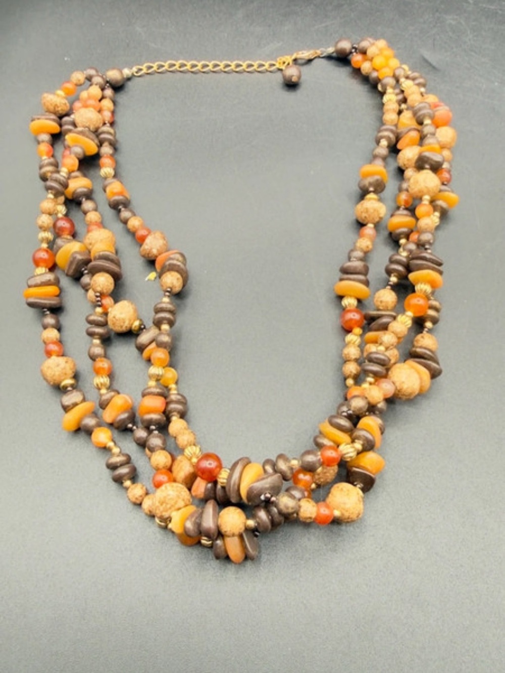 Multi-Strand Orange and Brown Beaded Necklace